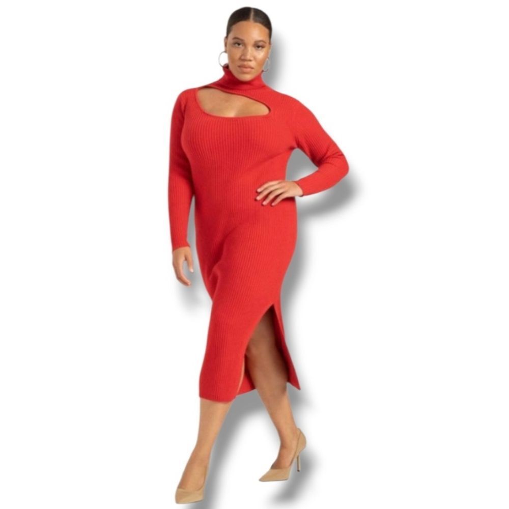 Eloquii Dress Size 14 / 16 Women's Sweater Dress Turtleneck Keyhole Cutout Dress - Picture 4 of 9